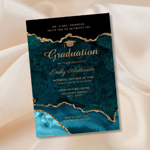 Invitación Graduación del Purpurina verde azulado de oro Agat