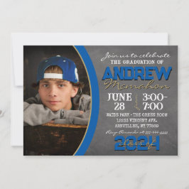 Invitación Graduación del Royal Blue & Bronze Chalkboard