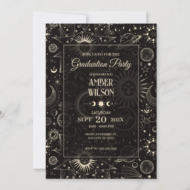 Invitación Graduación del sol de luna astrológica miso univer (Anverso)