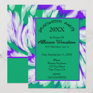 Invitación Graduación del Swirl Green Purple Tie Dye