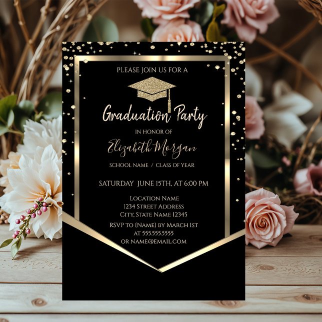 Invitación Graduación del tapón de graduación de oro negro y  (Subido por el creador)