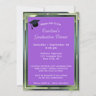 Invitación Graduación del tapón de la cena púrpura del marco 