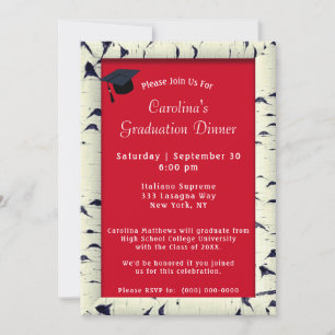 Invitación Graduación del tapón de la cena roja del marco de 