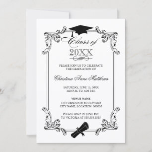Invitación Graduación del tapón de ornamento de época y del d