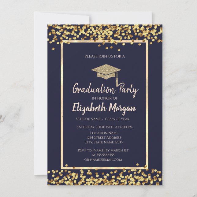 Invitación Graduación del tapón del Purpurina de puntos de or (Anverso)