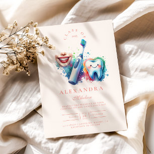 Invitación Graduación Dentista de Coloridas Acuarelas