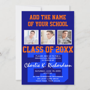 Invitación Graduación deportiva de naranja y equipo azul