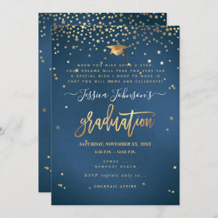 Invitación Graduación, deseo por las estrellas, azul