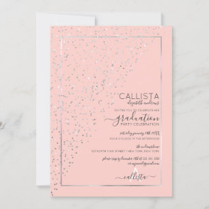 Invitación Graduación diagonal de confetti Purpurina de plata