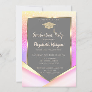 Invitación Graduación Diamantes Brillo Ombre Chic