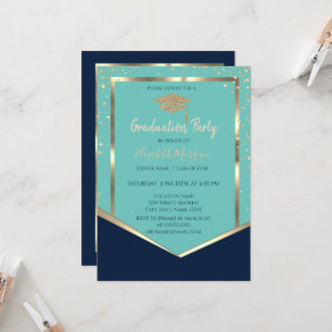 Invitación Graduación Diamantes Oro Verde Menta Azul Marino