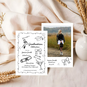 Invitación Graduación dibujada a mano con estilo Doodle