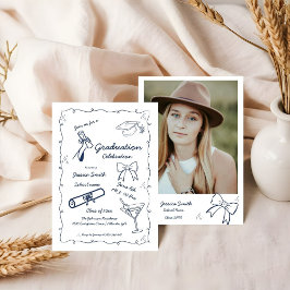 Invitación Graduación dibujada a mano con estilo Doodle