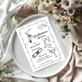Invitación Graduación dibujada a mano con estilo Doodle