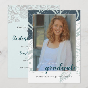 Invitación Graduación Diseño de Gris Verde azulado en Casa Ab