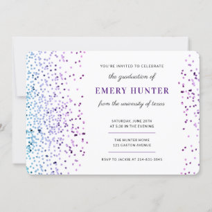 Invitación Graduación dispersa de Purpurina azul y morado