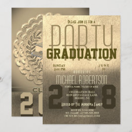 Invitación Graduación Diversión Faux Relieve metalizado dorad