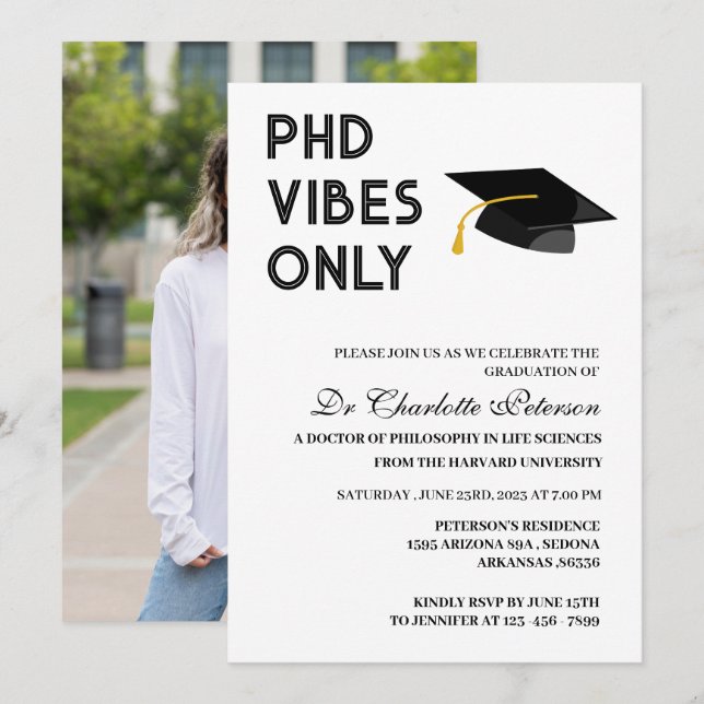 Invitación Graduación Doctoral PHD Personalizada Moderna (Anverso / Reverso)