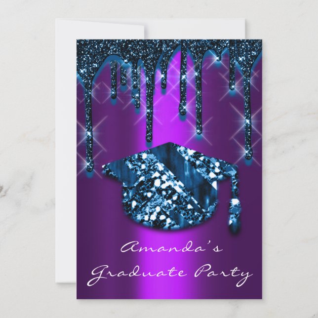 Invitación Graduación Dris Fiesta Glam Efecto Cap3D de la Mar (Reverso)