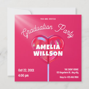 Invitación Graduación dulce de caramelo holográfico rosa