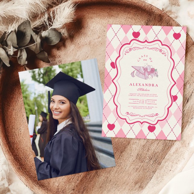 Invitación Graduación Elegante de Coquette Rosa Bow (Subido por el creador)