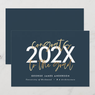 Invitación Graduación elegante de escritura moderna en azul y