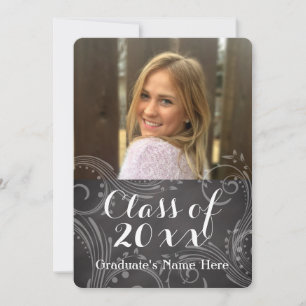 Invitación Graduación Elegante De Fotos Swirl Chalkboard
