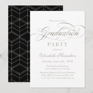 Invitación Graduación Elegante Hoja de Plata Fiesta de Gradua