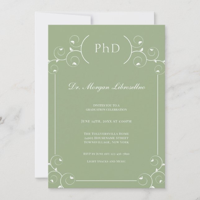 Invitación Graduación Elegante Sage PhD (Anverso)