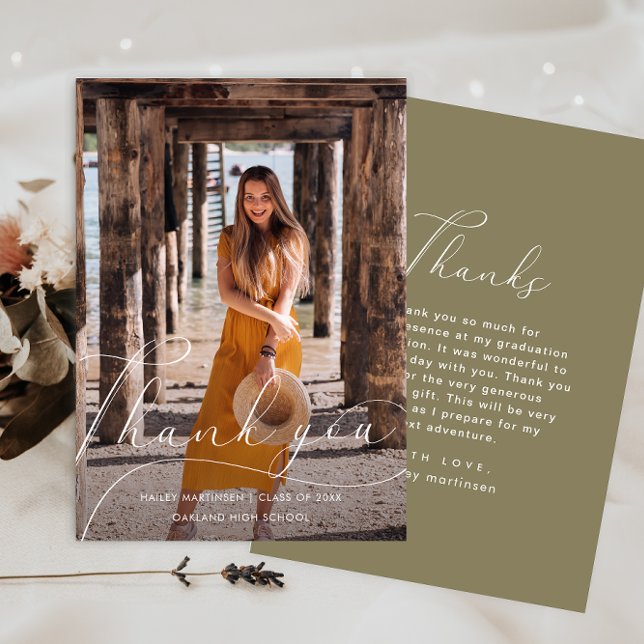 Invitación Graduación Elegante Script Green Photo you (Subido por el creador)