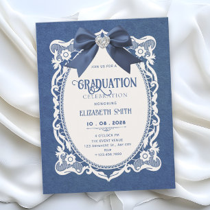 Invitación Graduación elegante vintage azul