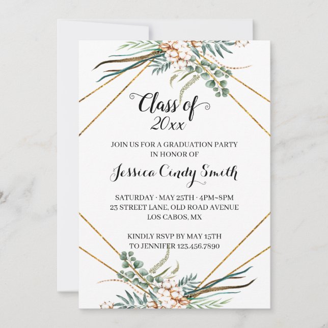 Invitación Graduación en 2019 del Boho Geometric Class of Gre (Anverso)