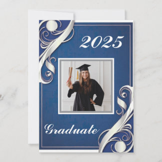 Invitación Graduación en blanco azul 2025