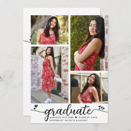 Invitación Graduación en blanco negro 4 Corazones fotográfico