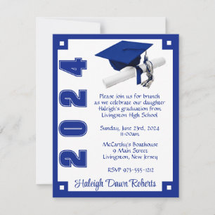 Invitación Graduación en blanco y azul real Art Deco
