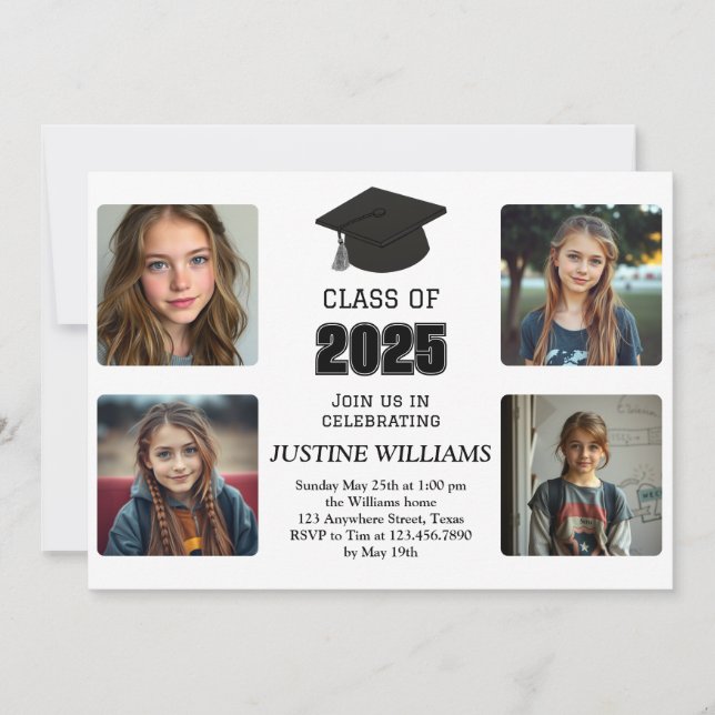 Invitación Graduación en blanco y negro (Anverso)