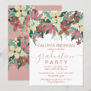 Invitación Graduación en Bouquet de Flores de Marfil Rosa