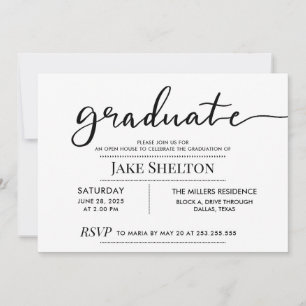 Invitación Graduación en casa abierta de tipografía simple