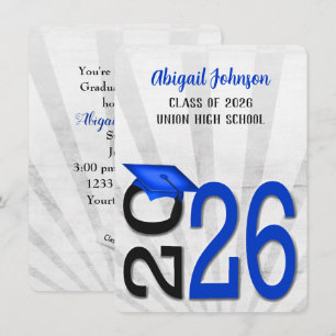 Invitación Graduación en Colores Escolares Azul y Negro en 20