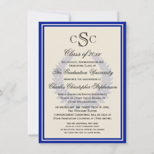 Invitación Graduación en el Colegio Clásico Blue Monogram Lau