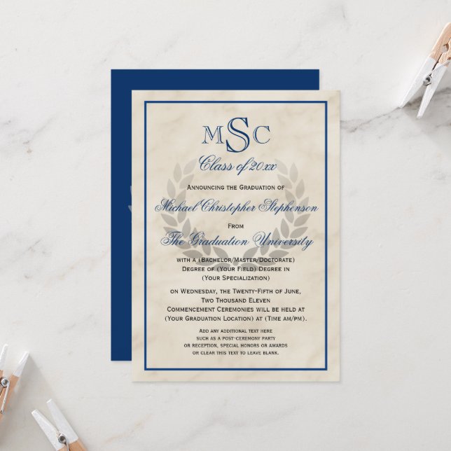 Invitación Graduación en el Colegio Clásico de Mármol Wreath  (Anverso/Reverso In Situ)