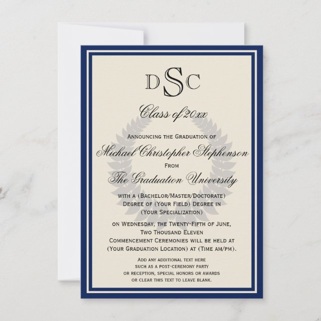Invitación Graduación en el Colegio Clásico de Monograma Nava (Anverso)