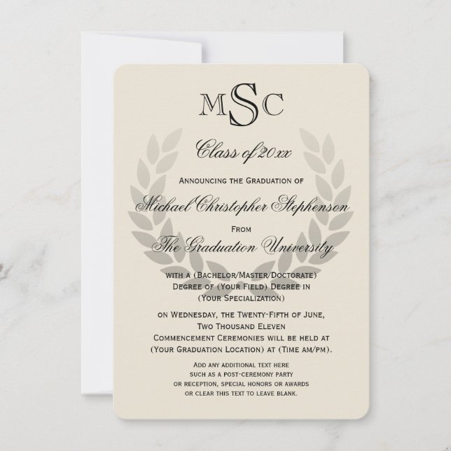 Invitación Graduación en el Colegio Clásico Laurel Escudo Mon (Anverso)