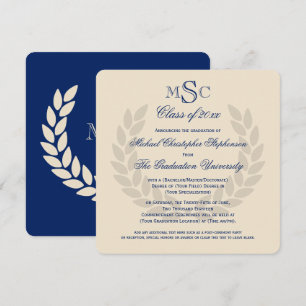 Invitación Graduación en el Monograma Square Classic Blue Col