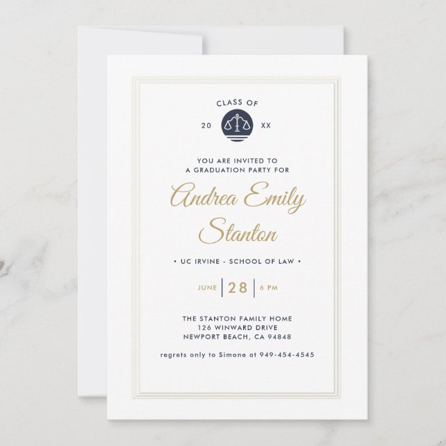 Invitación Graduación en Facultad de Derecho Escala de Oro de (Anverso)