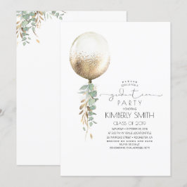 Invitación Graduación en globo de Purpurina de oro y vegetaci