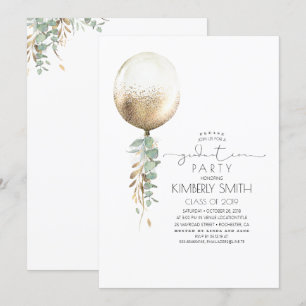Invitación Graduación en globo de Purpurina de oro y vegetaci