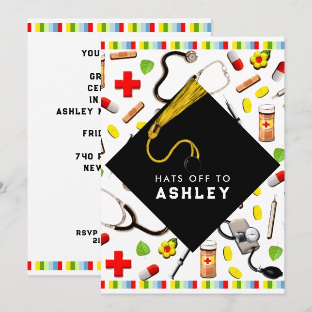 Invitación Graduación en la escuela de enfermería (Anverso / Reverso)