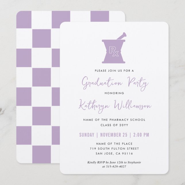 Invitación Graduación en la Escuela de Farmacia PharmD Modern (Anverso / Reverso)