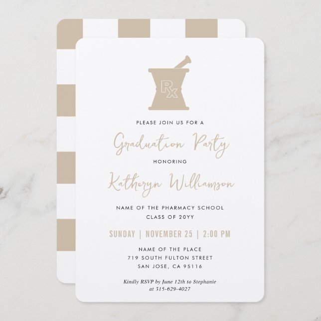 Invitación Graduación en la Escuela de Farmacia PharmD Modern (Anverso / Reverso)